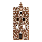 GINGERBREAD porcelán mécsestartó mézeskalács házikó 17 cm elölnézet