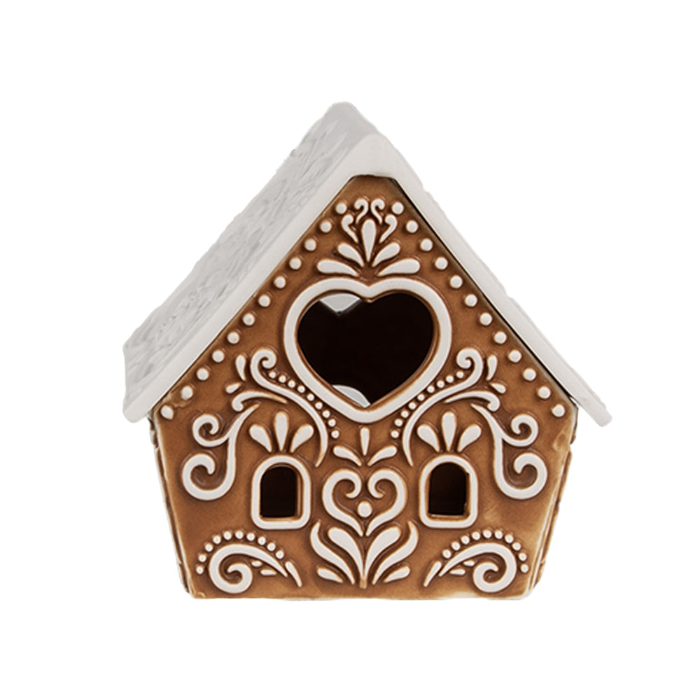 GINGERBREAD porcelán mécsestartó mézeskalács házikó 8 cm elölnézet