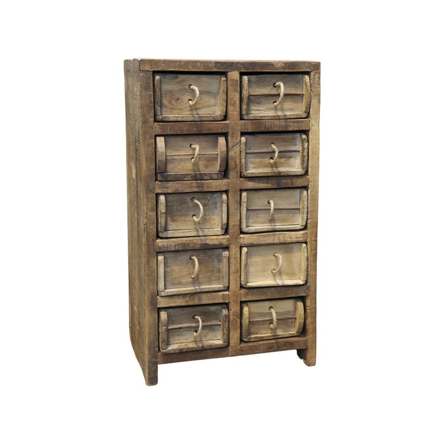 GRIMAUD 10 fiókos rusztikus szortírozó komód 70 cm – tömörfa tárolóbútor