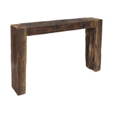 GRIMAUD rusztikus konzolasztal 122 cm, újrahasznosított fából – elölnézet