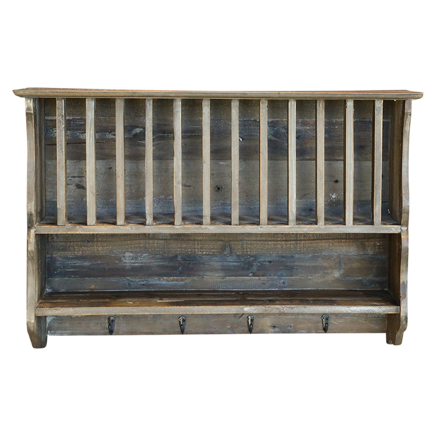 GRIMAUD rusztikus tányértartó fali polc 80 cm – tömörfa kivitel, elölnézet