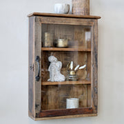 GRIMAUD vitrines fali kisszekrény rusztikus stílusban, falra szerelve, natúr fa felülettel
