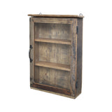 GRIMAUD rusztikus vitrines fali kisszekrény 60 cm újrahasznosított fából, üvegajtóval