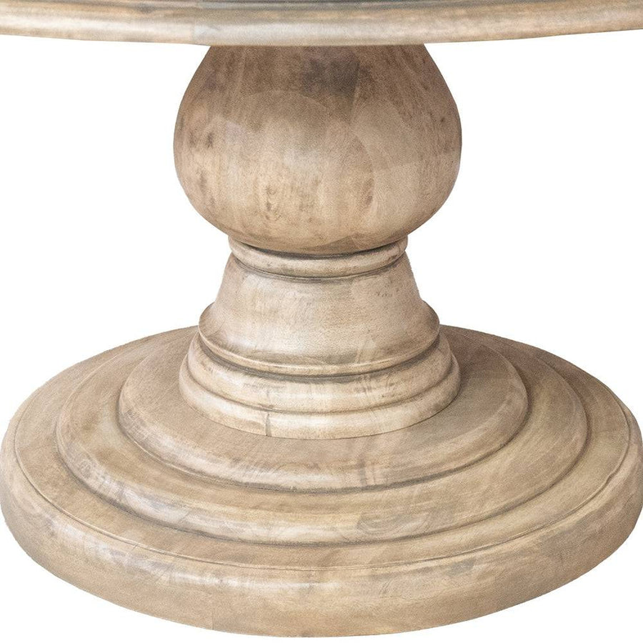 A Habana étkezőasztal masszív, gömbdíszes középlábának részletfotója