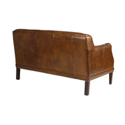 Hampton 2 személyes bőrkanapé hátsó és oldalsó nézetből, antikolt bőrfelülettel