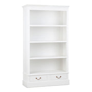 HARVARD könyvszekrény perspektivikus nézetben, fehér felülettel és bronz fogantyúkkal