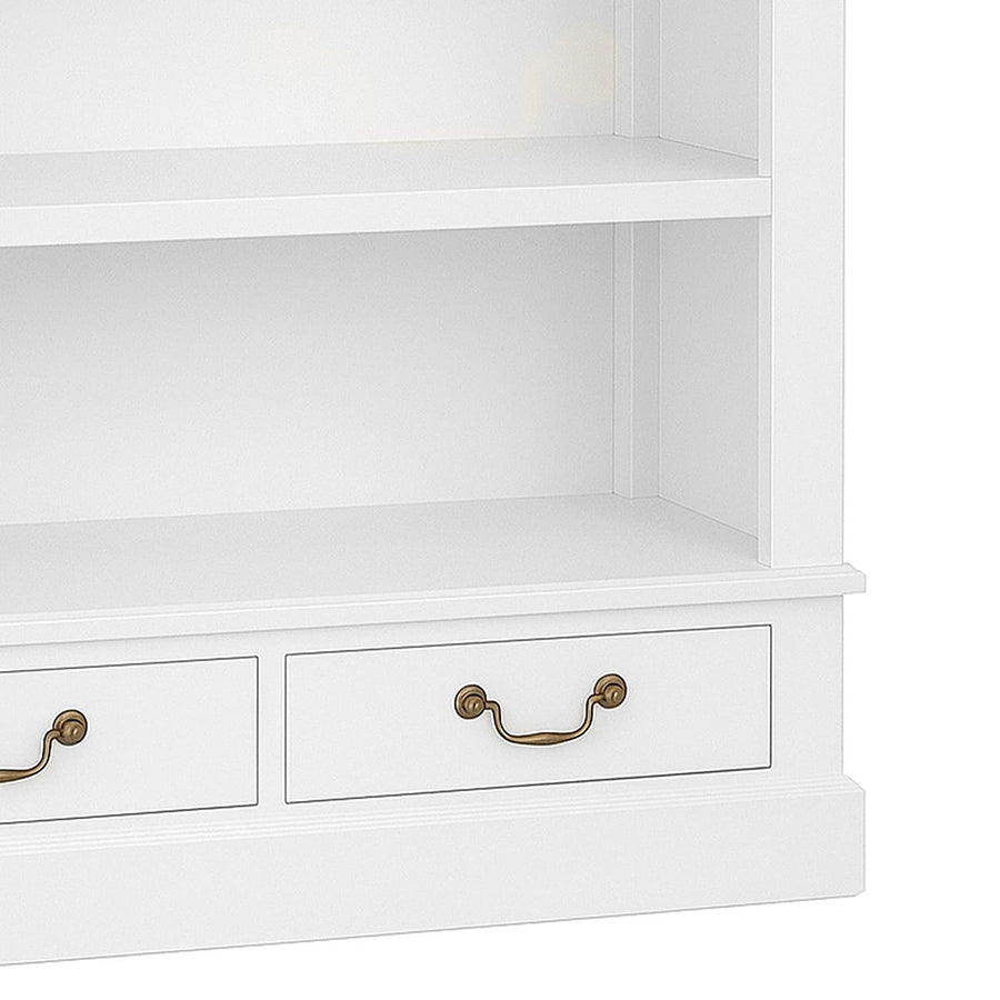 A HARVARD könyvszekrény részletfotója, elegáns fehér felülettel és fiókos kialakítással