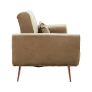 Cappuccinoszínű bársony kanapé.