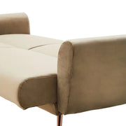 Cappuccinoszínű bársony kanapé.