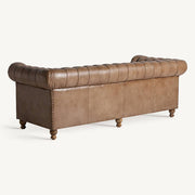 HEBBURN 3 személyes bőrkanapé hátulról, sima bőrborítással