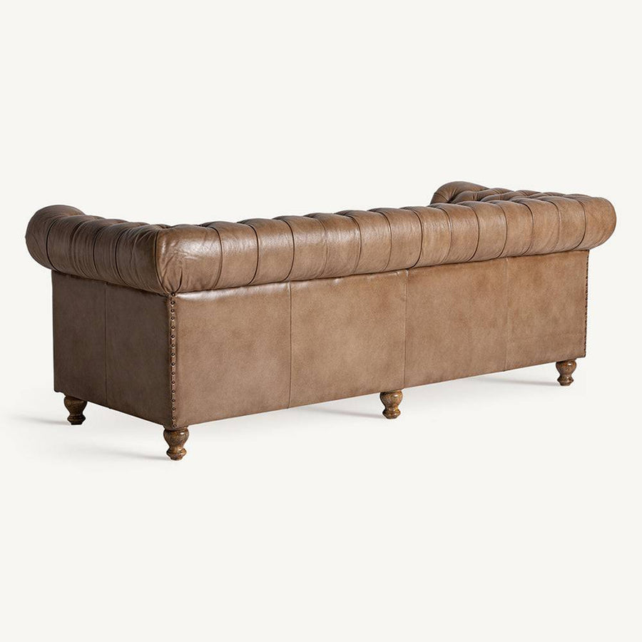 HEBBURN 3 személyes bőrkanapé hátulról, sima bőrborítással