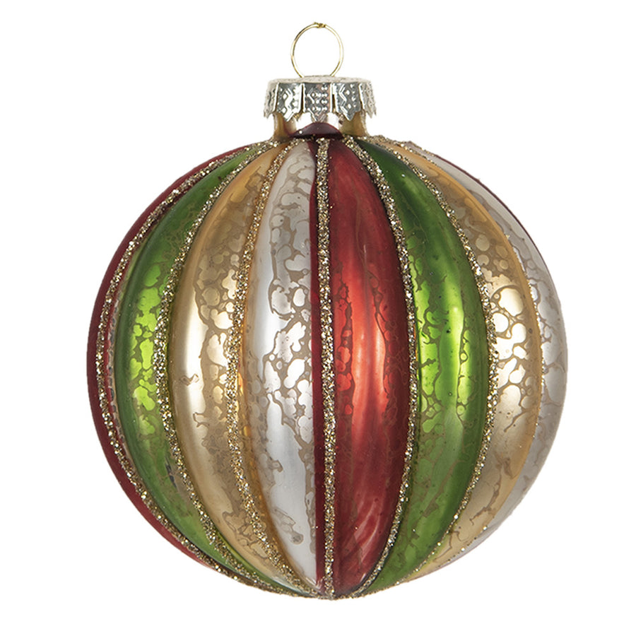 Heritage üveg karácsonyfadísz szett, bordó, zöld és arany színekben, bordázott felülettel