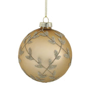 Matt arany-pezsgő árnyalatú karácsonyfadísz ezüst levelekkel díszítve, Heritage kollekció.