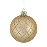 Pezsgőszínű üveg karácsonyfadísz rácsos ezüst mintával, klasszikus Heritage stílusban.