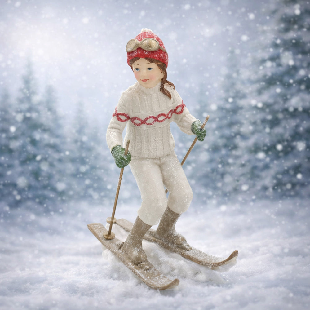 Heritage karácsonyi síelő kislány figura havas téli hangulatképben