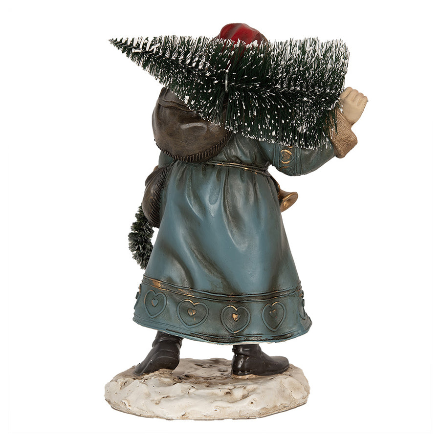 Kék-arany színű vintage Télapó figura hátoldali részletgazdag kidolgozással