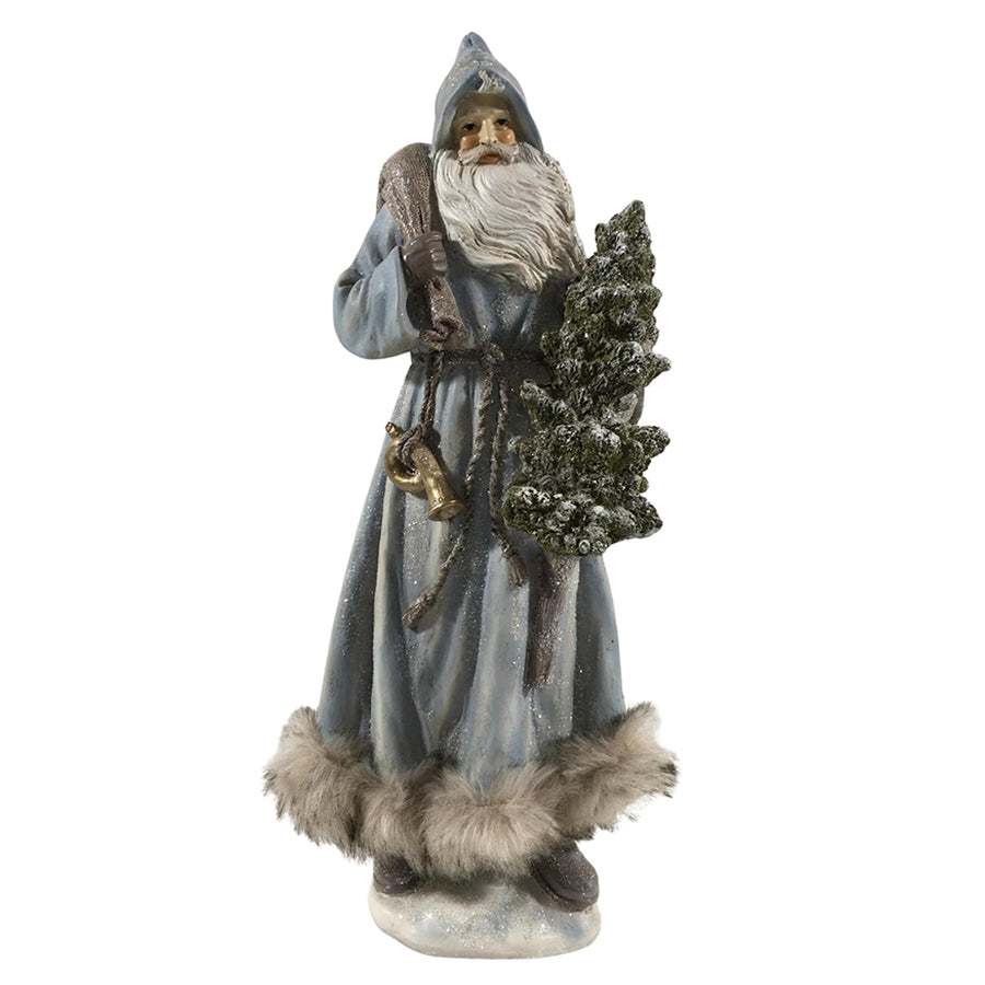 HERITAGE kék vintage Télapó figura 37 cm valódi prém szegéllyel