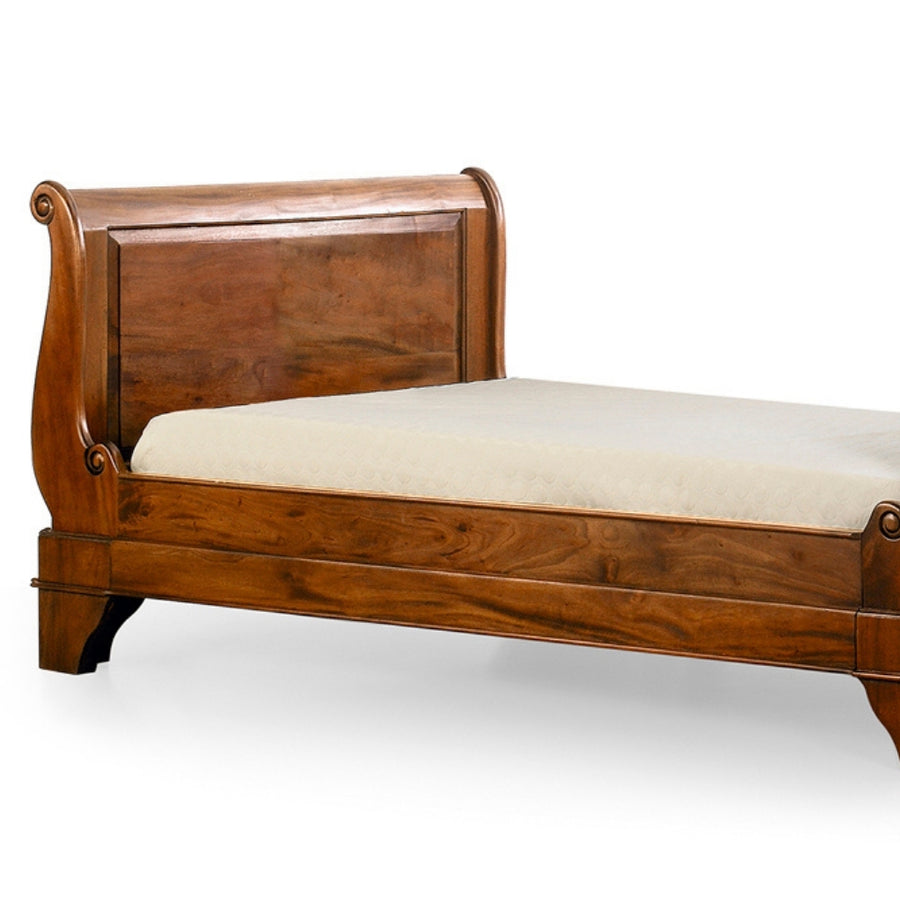 Mahagónifa ágy részlet, klasszikus koloniál stílusban, 90 × 200 cm matrac mérethez.