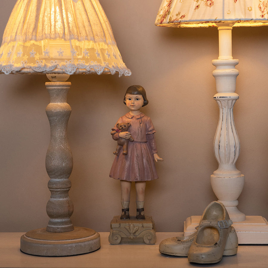 Vintage pink ruhás kislány figura macival, Christmas Heritage kollekció