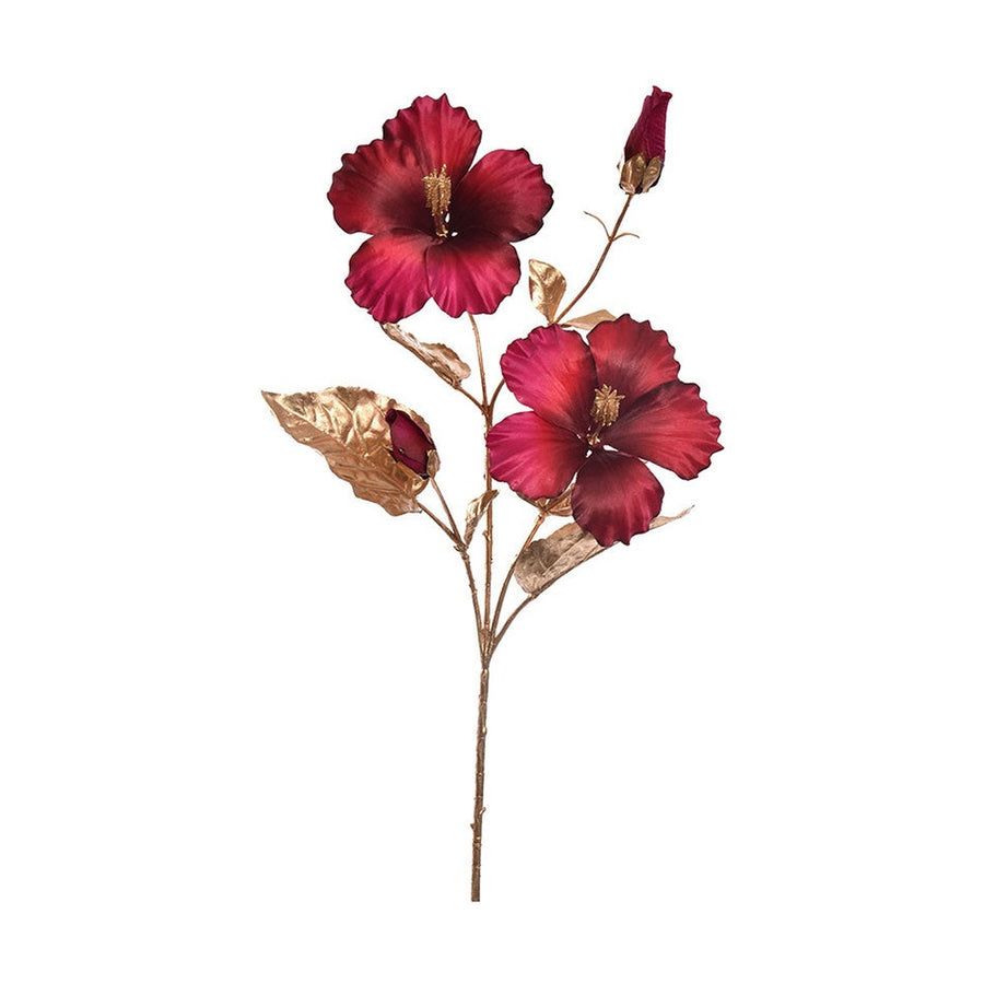 Fényes aranyszínű szárú és levelű, bíbor színárnyalatú mű hibiszkusz virág .