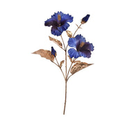 Fényes aranyszínű szárú és levelű, kék színárnyalatú mű hibiszkusz virág.