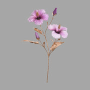 fényes aranyszínű szárú és levelű, lila színárnyalatú mű hibiszkusz virág