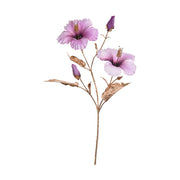 Fényes aranyszínű szárú és levelű, lila színárnyalatú mű hibiszkusz virág.