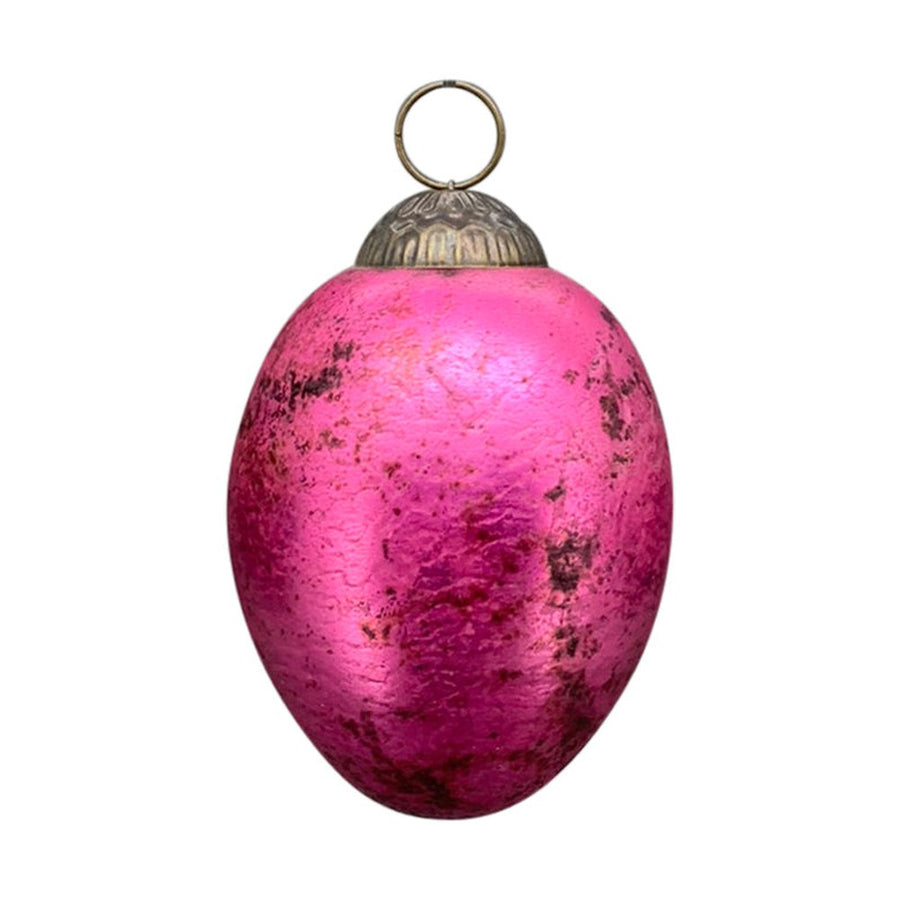 Függeszthető kialalkítású, pink színű, nagy húsvéti üvegtojás.