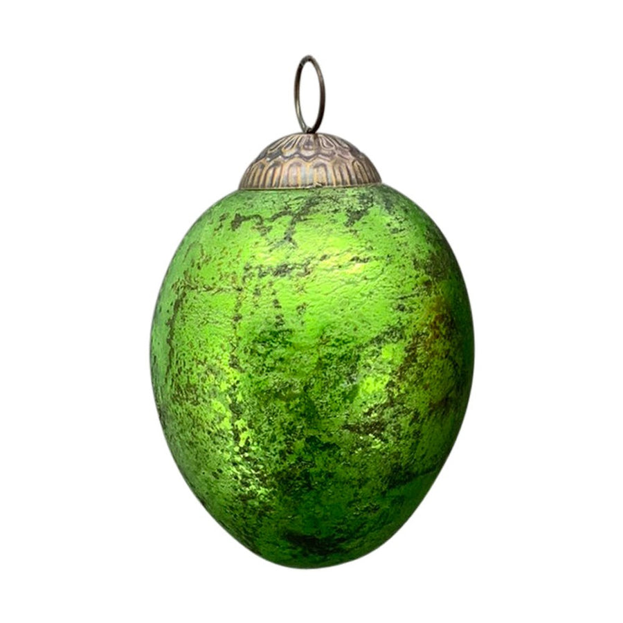 Zöld színű, nagy húsvéti üvegtojás.
