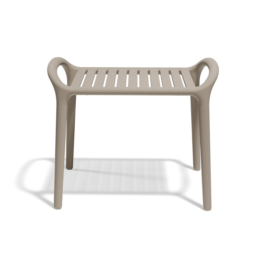 Taupe színű műanyag, design kisasztal.