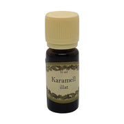 Karamell illatú illóolaj 10 ml-es barna üvegcsében, krémszínű kupakkal, édes és meleg aromával, párologtatóhoz.