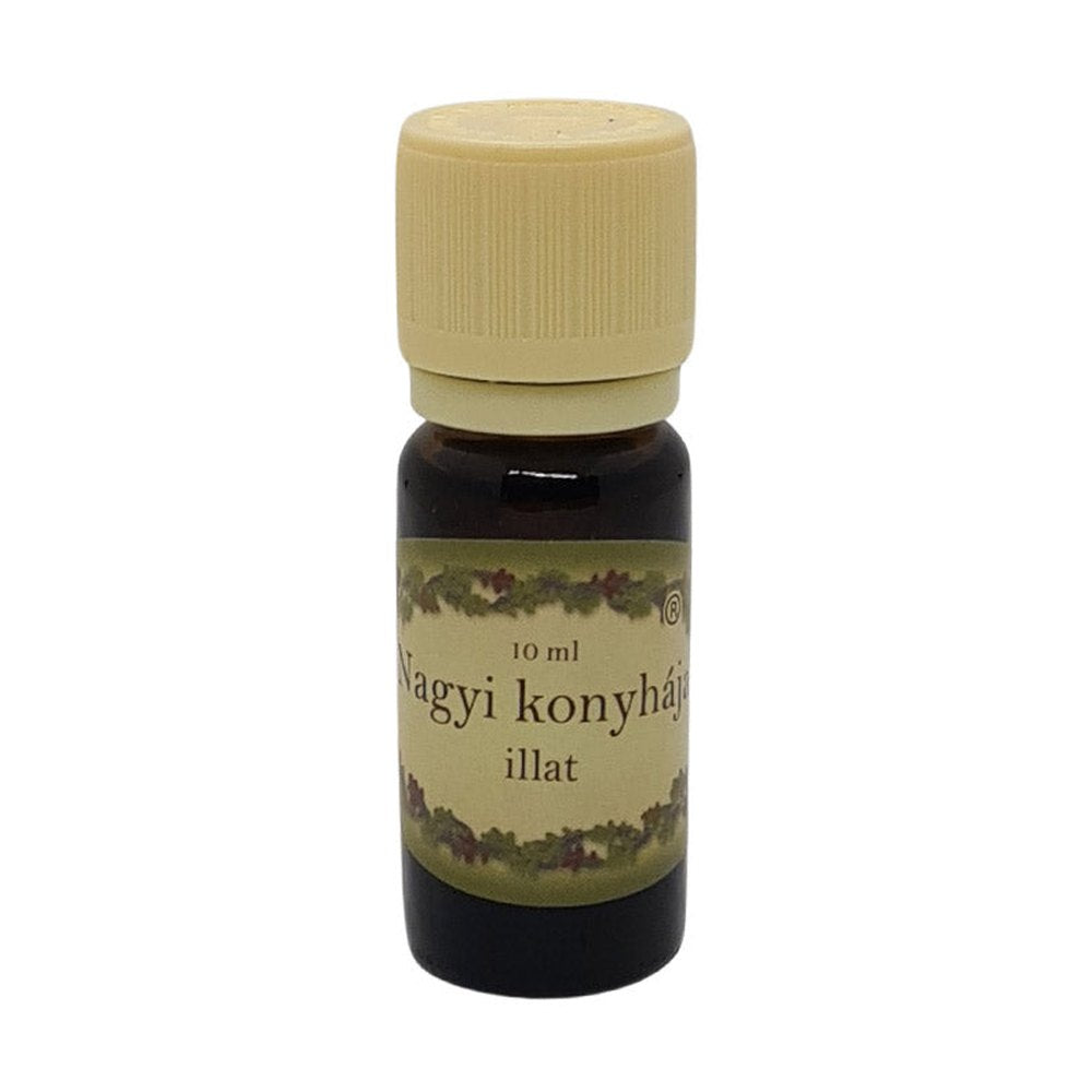 Nagyi konyhája illóolaj 10 ml-es barna üvegben, krémszínű kupakkal, nosztalgikus karácsonyi illat, párologtatóhoz.