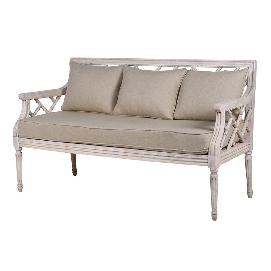 Tömör akácfából faragott, exkluzív, kézműves kanapé.