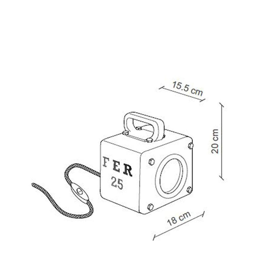 Ipari stílusú asztali lámpa technikai rajza. 