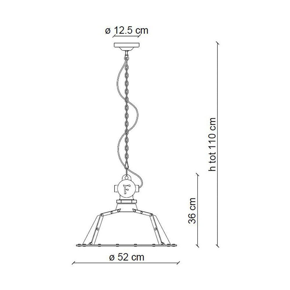 Ipari stílusú lámpa technikai rajza.