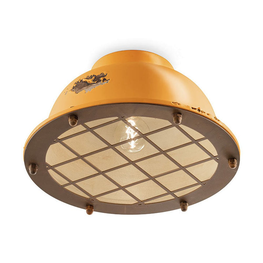 Vintage sárga színű ipari stílusú kerámia mennyezeti lámpa.