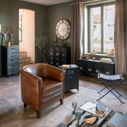 Ipari stílusú, antik szürke színű fém komód.