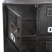 Antik szürke színű, ipari stílusú számozott fém komód.