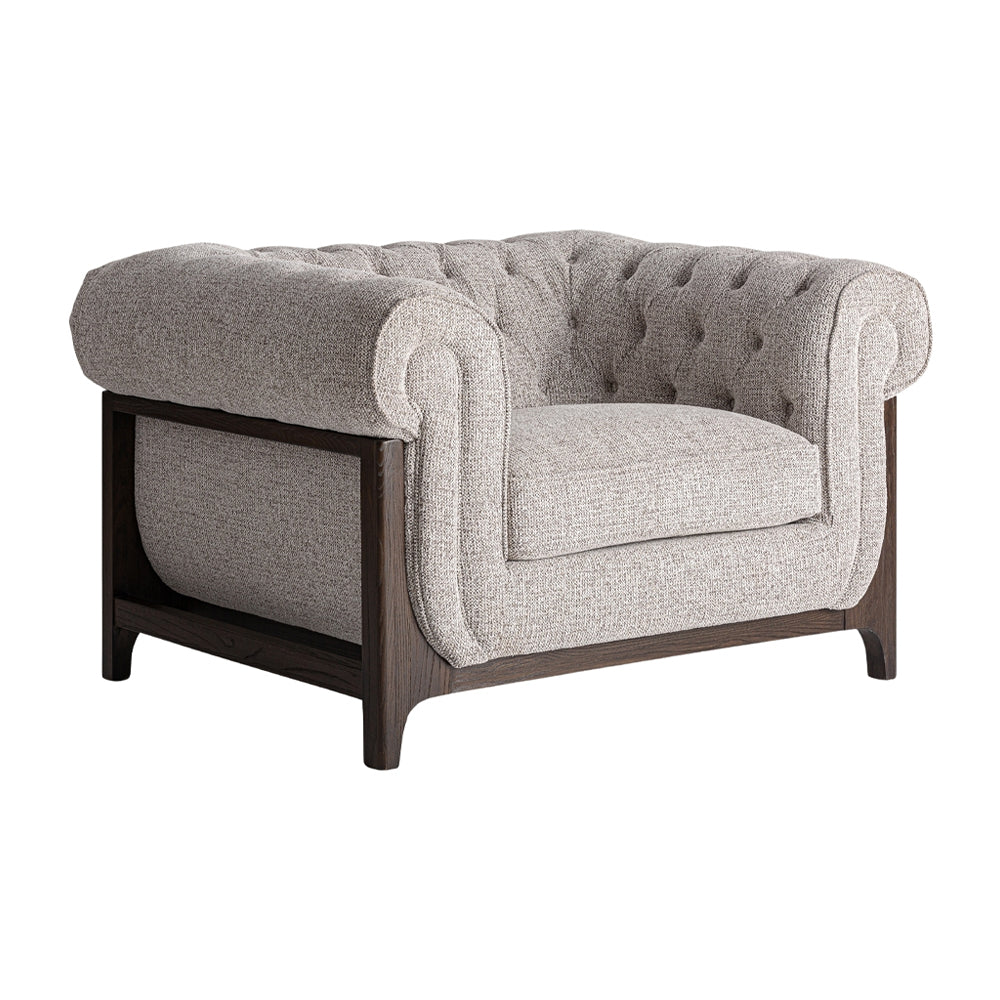 Ipswich fotel barna kőrisfa vázzal – oldalnézet