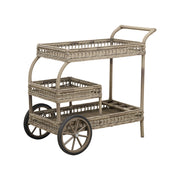 Antikszürke színű, műrattan kerti bárkocsi.