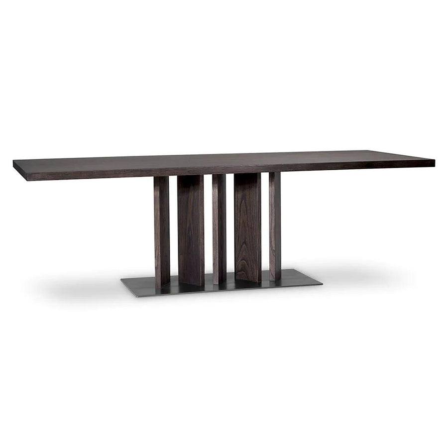 Mokkaszínű tölgyfurnérból készült, formatervezett design étkezőasztal..