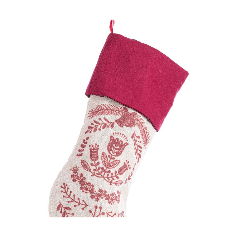 Krém és pink piros színárnyalatú, karácsonyi kandalló zokni.