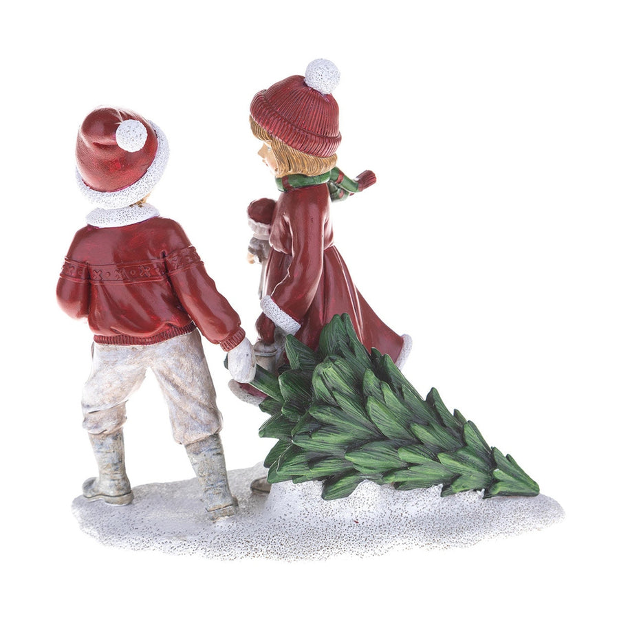 Karácsonyi kislány és kisfiú fenyőfával 19 cm "Christmas Heritage"