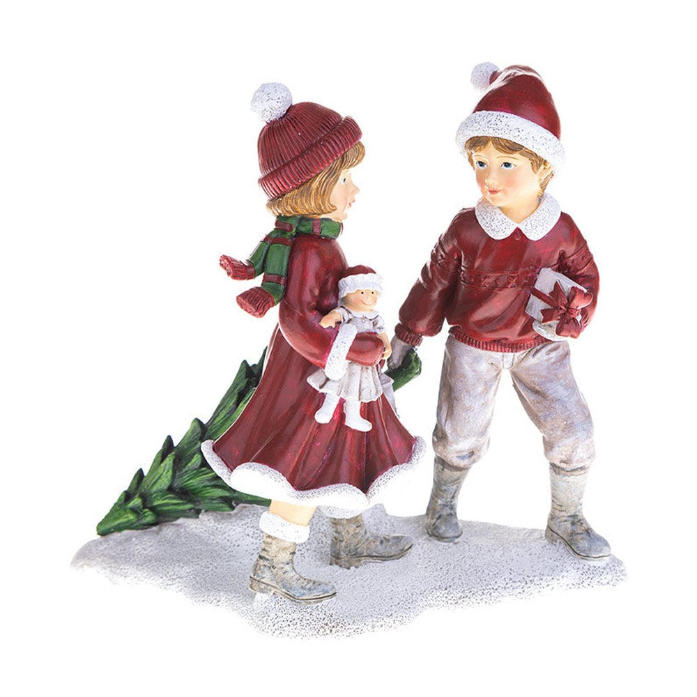 Karácsonyi kislány és kisfiú fenyőfával 19 cm "Christmas Heritage"