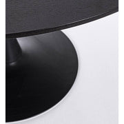 Fekete színű, kerek formájú, 6 személyes étkezőasztal.