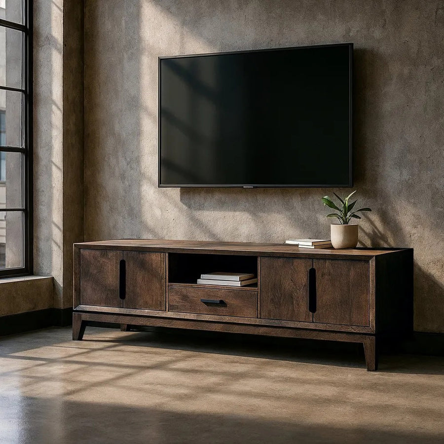 KILIAN 200 cm-es mangófa TV szekrény modern nappali enteriőrben