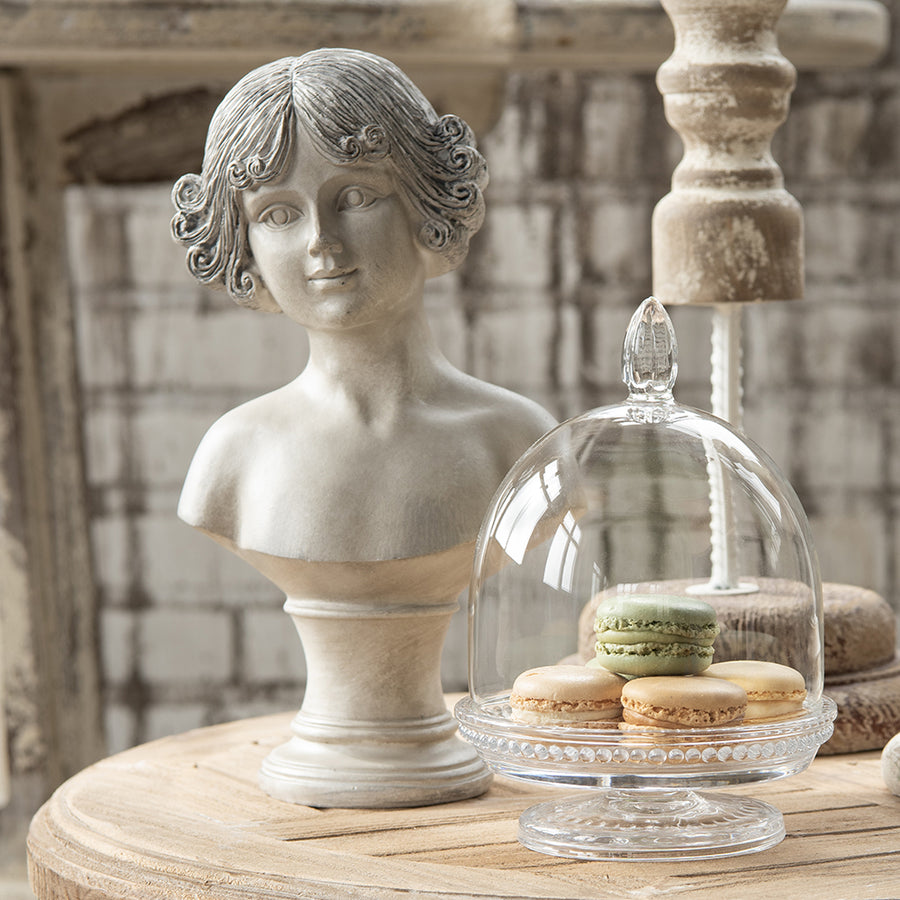 Antik krém színű, dekor kislány büszt.