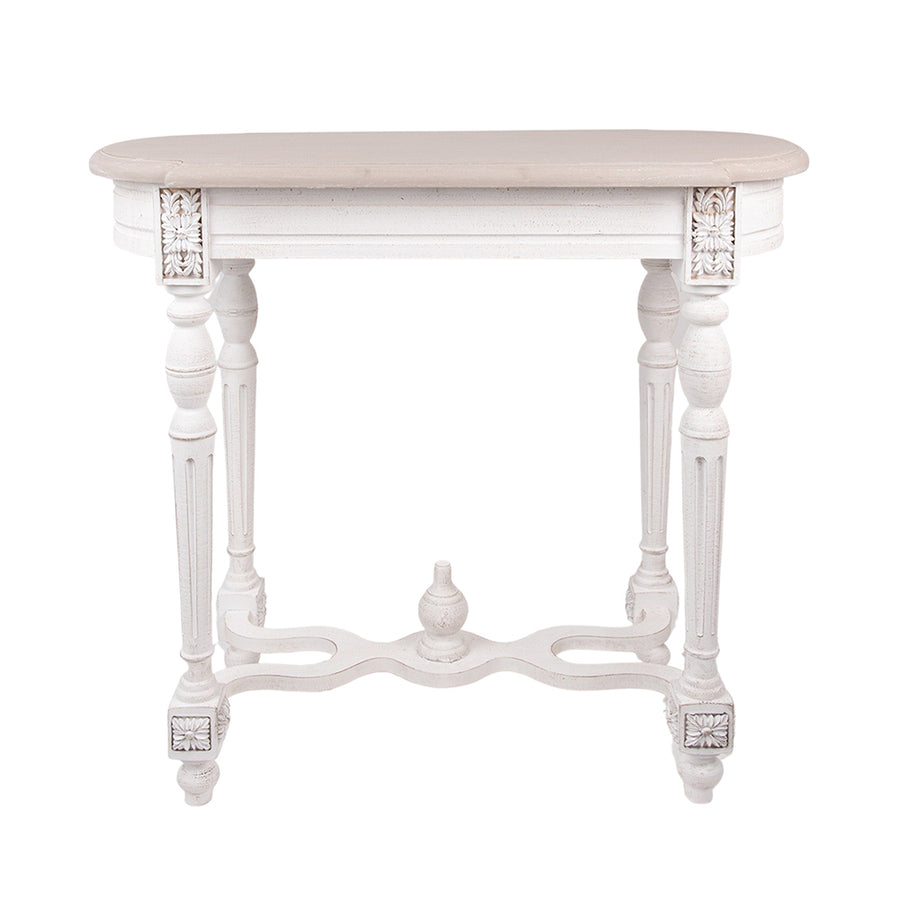 Antikolt, patinás felületű, fehér színű, fa konzolasztal.