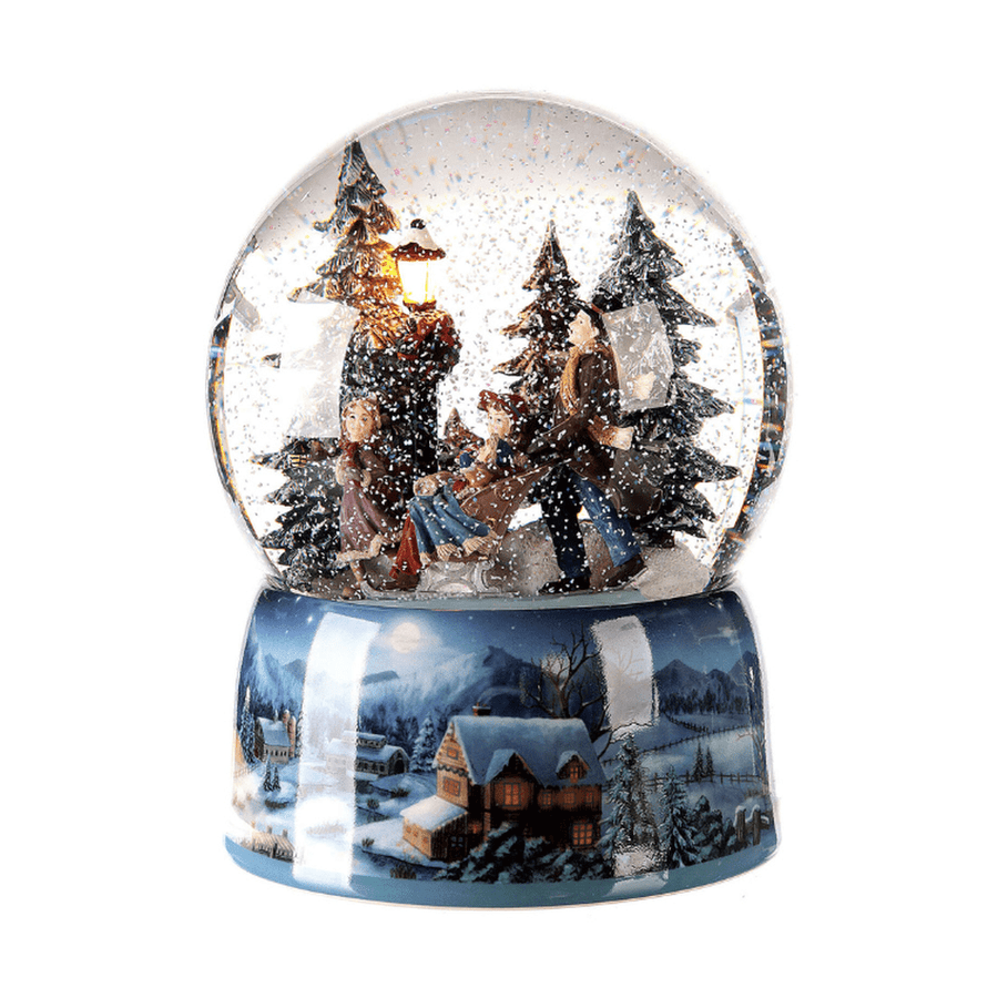 Korcsolyázó család - zenélő karácsonyi hógömb 20 cm "Music Box"