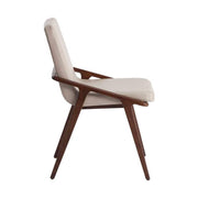 Bézs színű műbőrrel kárpitozott, kőrisfából készült, formatervezett dizájn étkezőszék.